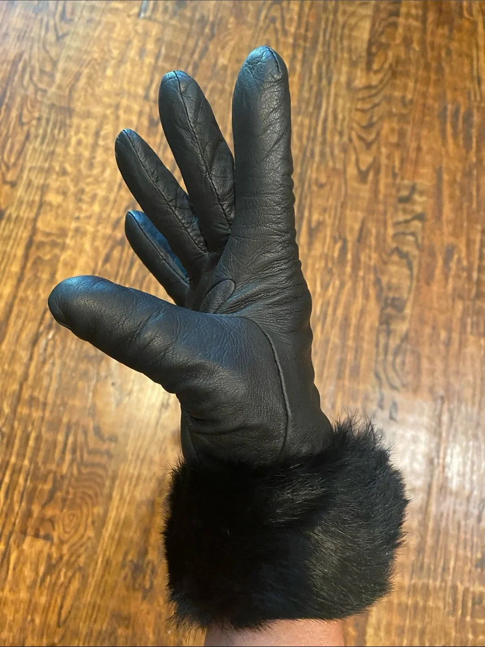 Neiman Marcus Leather & Fur Gloves with Cashmere Lining